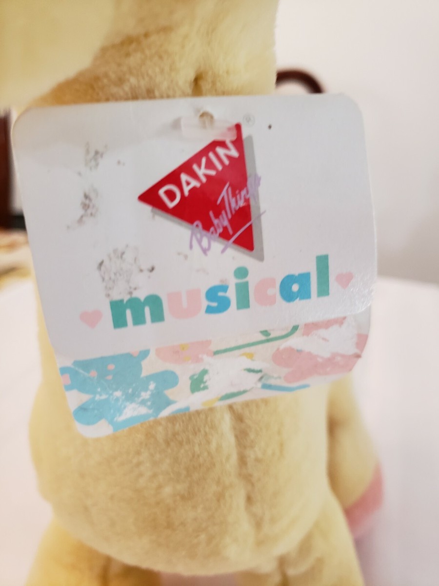 Vintage Dakin 13” Musical baby toy Stuffed Plush Yellow Giraffe