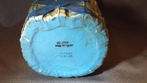 Vtg Hong Horizons paper mache Doll Lipstick holder 1960's blonde hair blue bows - Picture 8 of 12