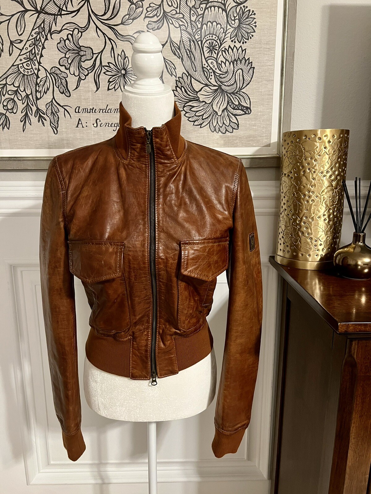 Brown Leather Bomber Jacket Gold Label 