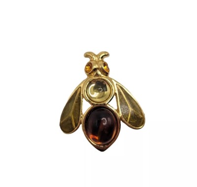 Vintage Monet Signed Gold Tone Enamel Queen Bee Brooch