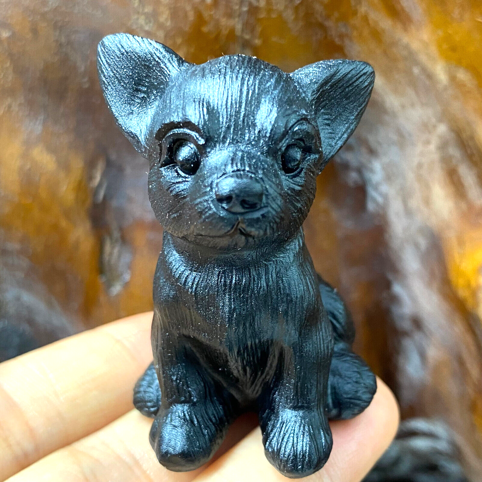 Hand Carved Natural Obsidian Quartz Dog Skull for Reiki Healing 1PC