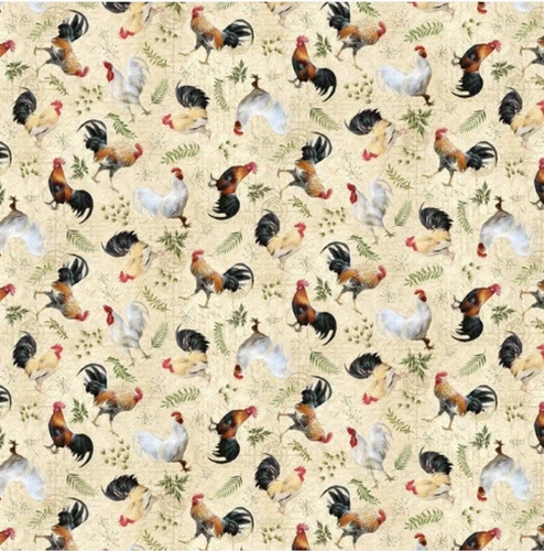 Blank Quilting Break Of Dawn Tossed Roosters & Chickens Cotton Fabric By Yard