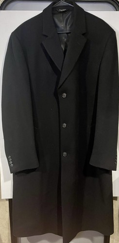 Jos A Bank Overcoat Mens Black Wool Blend Business Trench Coat Buttoned 42L - 第 1/5 張圖片