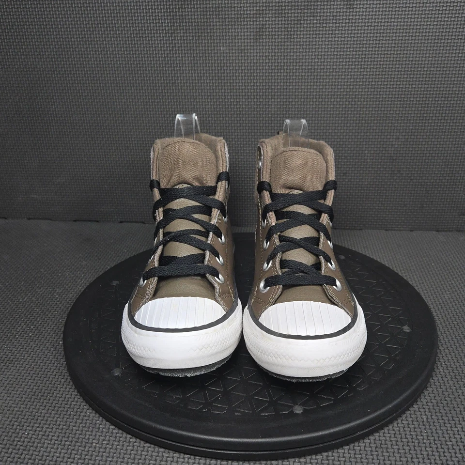 Converse Berkshire Fleece Hi Top Shoes Youth Sz 2 Brown White Leather Sneakers - Image 2 of 4