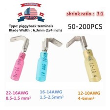 50-200PCS 3 Way 22-10AWG Wire Heat Shrink Piggyback Spade Connector Terminal US