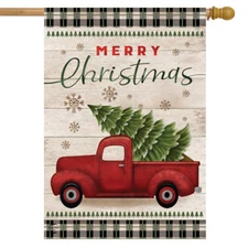 Merry Christmas Pickup Truck House Flag 28" x 40" Briarwood Lane
