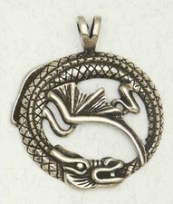 Oroborus Pewter Ancient Egyptian Serpent Eats Tail Silver Pendant Jewelry