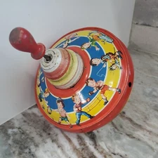 Vintage Spinning Top Pressed Tin Toy U.S. Zone Germany 1950s Works kids playing