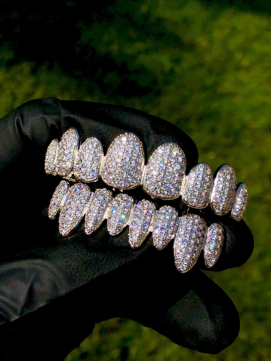 Grilllz 14k White Gold Plated Joker Grilz for Mouth Top Bottom
