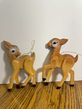 Set of 2 Wooden Deer Ornaments