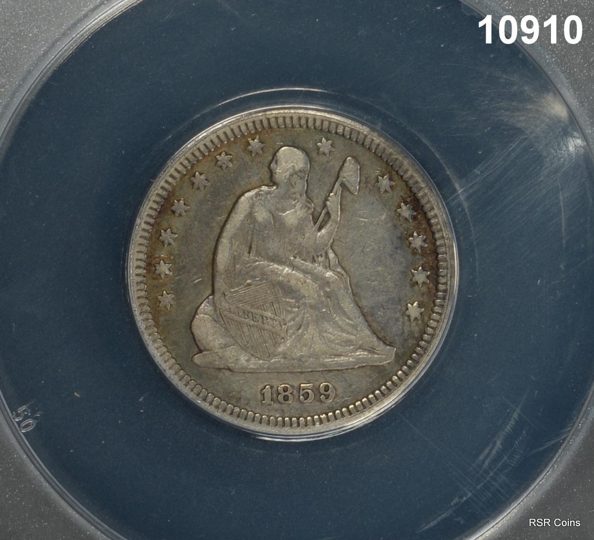 1859 SEATED LIBERTY QUARTER ANACS CERTIFIED VF25 CLEANED #10910 | eBay