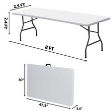 8FT Plastic Folding Table Portable Dining Picnic Party Table w/ Carrying Handle