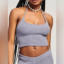 NWT Ser.o.ya Maisie Ribbed Knit Halter Top in Blue - Size L