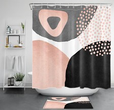Mid Century Minimalist Pink and Black Shower Curtain Bathroom Accessories Set