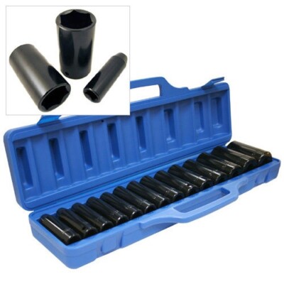 15-teilig - 1/2 Zoll Dr Deep Impact CRV Steckschlüsselsatz 10 mm -32 mm + Aufbewahrung Tragetasche