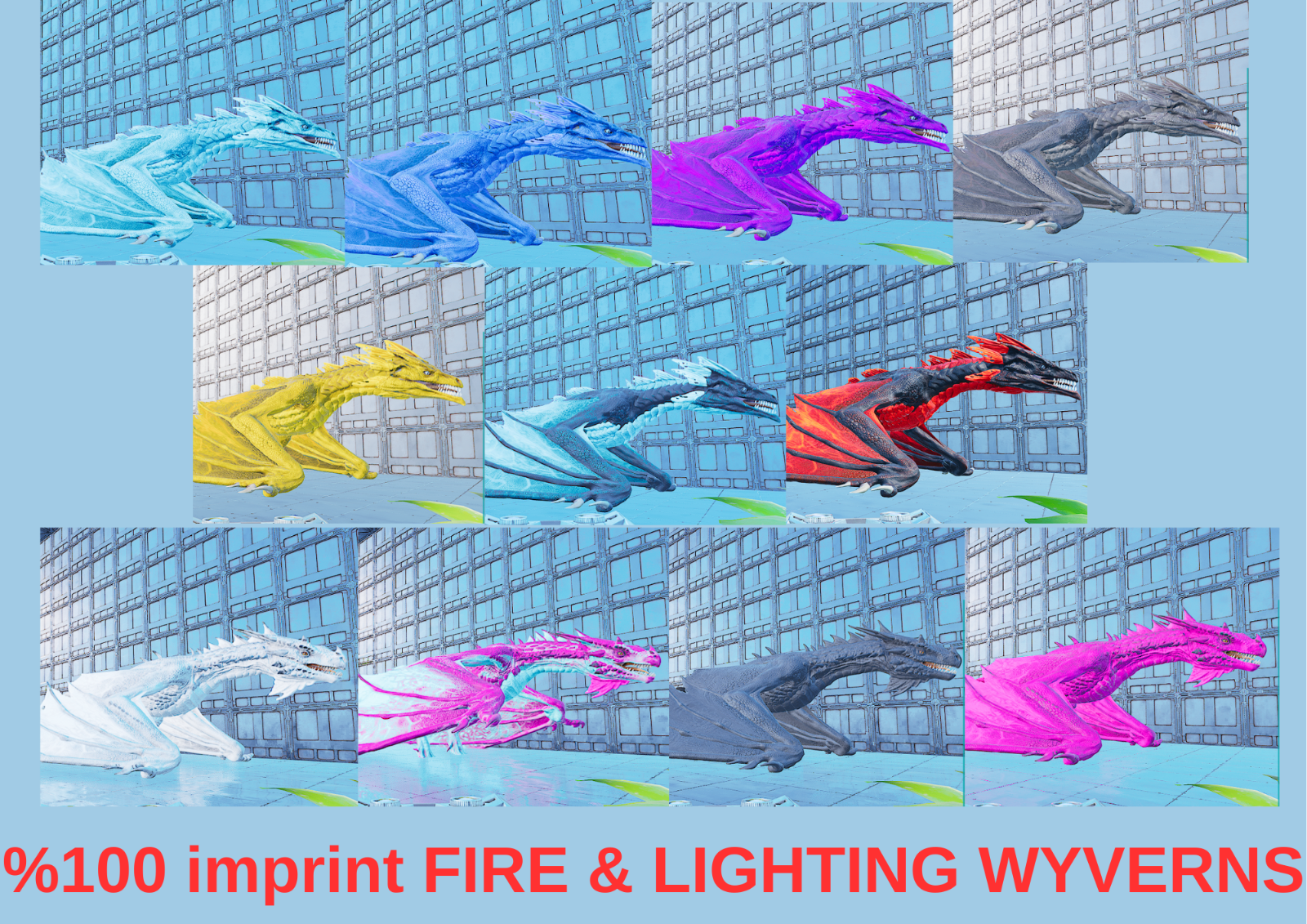 FIRE & LIGHTING WYVERNS COLORFUL %100 imprint Ark Survival Ascended Official PVE