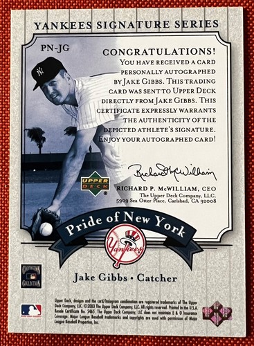 2003 Upper Deck Yankees Signature Series Jake Gibbs Certified Auto- NM - Picture 2 of 2