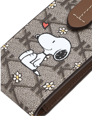 [PEANUTS X HAZZYS] ★Signature Pattern Snoopy Card Slot HAZZYS x PEANUTS Signature Pattern Dark Brown Leather Snoopy