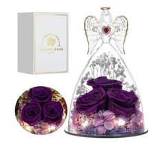 Preserved Flowers Gifts for Women, Mom Wife Grandma, Angel Figurine with Rose...