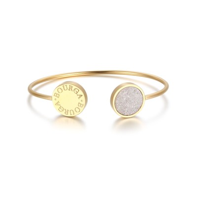 Bourga Stainless Steel PVD Gold 18k Plated White Natural Crystals Bangle
