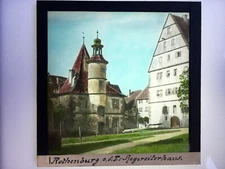 Old Glasdia Fotoplatte Rothenburg O.D.T Hegereiterhaus c1906 8x8 Hand-Colored