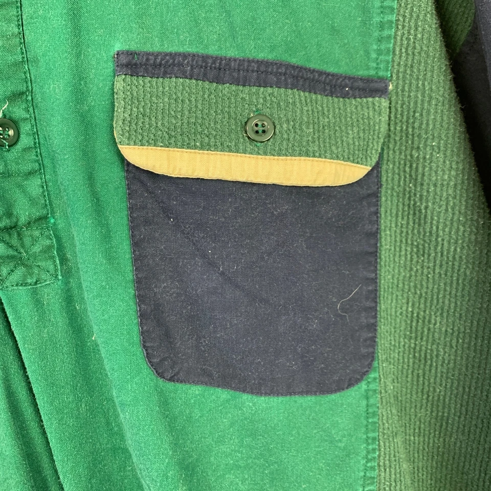 Винтажный Alexxus мандарин воротник зеленый синий Colorblock длинным рукавом рубашка большой - Изображение 3 из 4