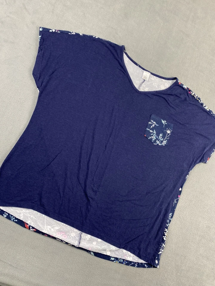 Prendas para dormir Liz Claiborne Top Mujer XL Camisa Azul Marino Manga Corta Floral Espalda Algodón Foto 2 de 4