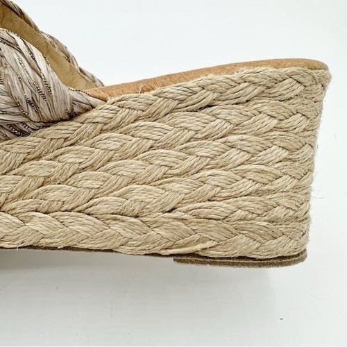 Andre Assous Nolita Braided Raffia & Leather Espadrille Wedge Sandals Gold Trim - Picture 14 of 14