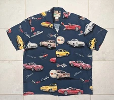 Paradise Found Men's Large Chevy Corvette Hawaiian Shirt All Over Print Vintage 
