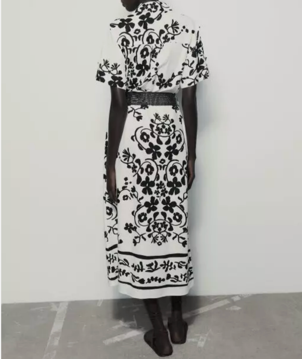 ZARA LINEN BLEND PRINTED SHIRT DRESS WHITE BLACK belt XS S L X 8032/462 NWT  | eBay