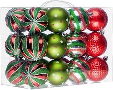Valery Madelyn Xmas Ornaments Set, 24Ct 70mm Joyful Red Green White Shatterproof