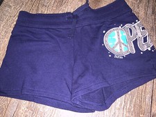 Justice sz 12 navy shorts rhinestone Peace Sign neon green turquoise