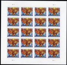 1 SHEET OF 20 HANUKKAH STAMPS Holiday Card Gift
