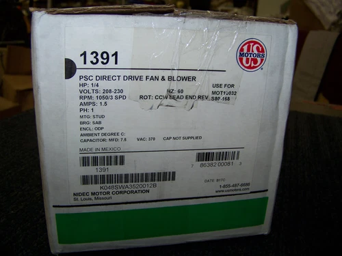 U.S. Motor PSC Direct Drive Fan & Blower 1/4 HP 208-230V 1050 RPM # 1391 New