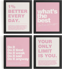 Motivational Inspirational Office Wall Art Decor Prints Set of 4, Pink Motivatio