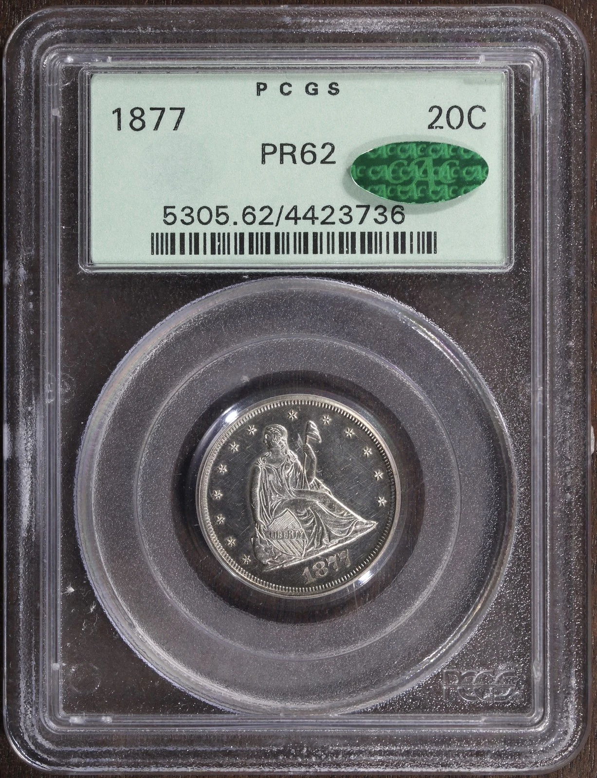 1877 (PR62 CAC) Proof 20 Cent Piece 20C PCGS OGH - Beautiful