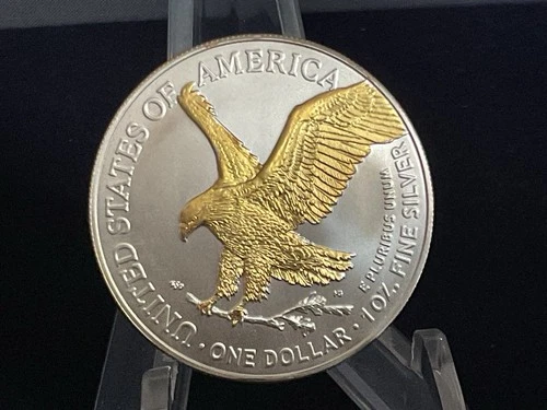 2021 1oz Silver Liberty Eagle. “Gold Gilded”.  In Capsule.