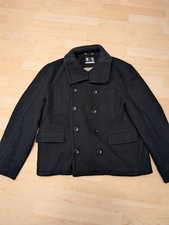 Austin Reed Men's Black Wool Pea Coat  Heavy Warm Winter Jacket Size L