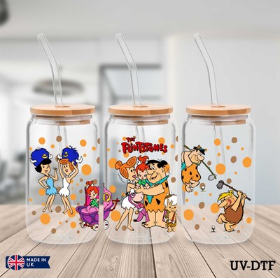 Flinstone UV DTF Aufkleber - 16oz Libbey Dose Glasfolie yn967