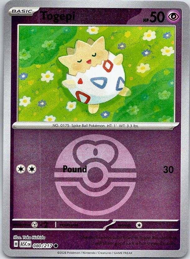Togepi - Ascended Heroes (NM) Love Ball Reverse Holo 80/217 Psychic Basic