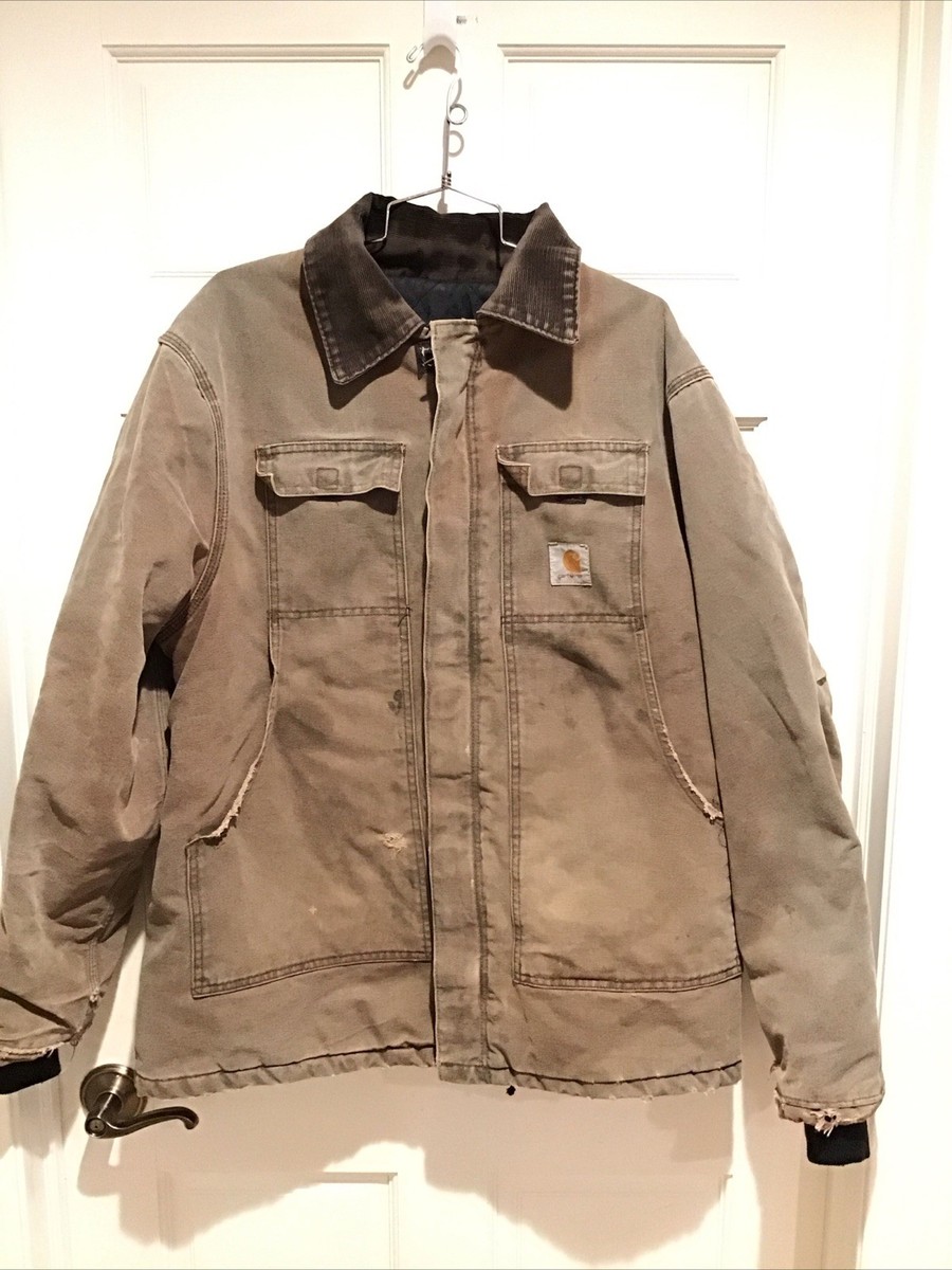 Vtg Carhartt Jacket Mens Lg Reg Brown Duck Canvas Quilt Lined
