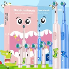 Kids Rotating Electric Toothbrush Rechargeable With 4 Brush Heads 3 Modes Timer