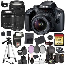Canon EOS Rebel 4000D Digital SLR Camera EF-S 18-55mm EF 75-300mm Black Pro