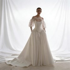 New Arrival Boat Neckline Sleeveless A-Line Satin Wedding Dress Lace-up Back