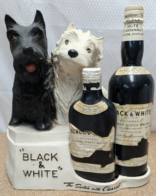 Black & White Scotch Whisky Scottie Dogs Vintage Store Display Sign