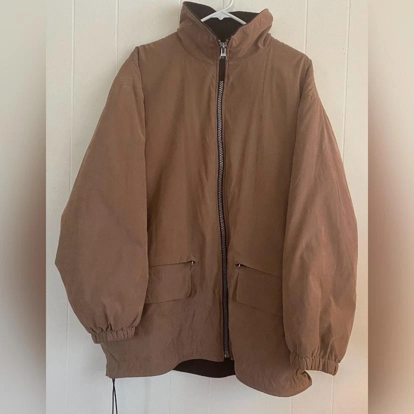 JLC Winter Jacket Womens Large Brown Full Zip Insulated Pockets Drawstring Hem