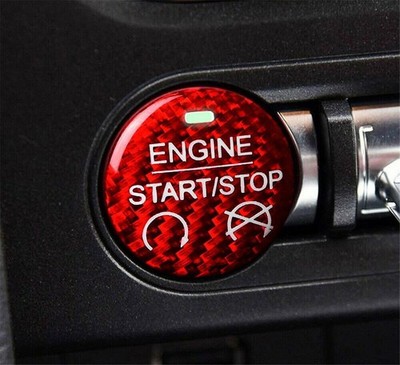 For 2015-up Ford Mustang Carbon Fiber Keyless Engine Push Start Button Cover Red