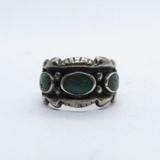 Old Pawn Navajo Sterling Silver 925 Green Turquoise Ring Size 5.5 K7907