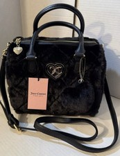 Juicy Couture Black Liquorice Faux Fur Lets Get Cozy Satchel NWT