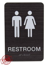 ADA Restroom Sign Wheelchair Unisex with Braille Dark Wood